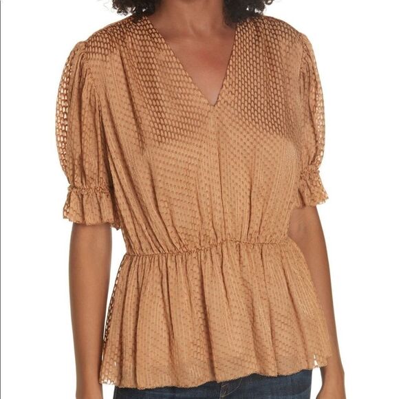 Lewit Jacquard Peplum Top V Neck Silk Pattern Md - Picture 1 of 8